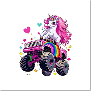 Monster Truck Unicorn Girl Birthday Party Monster Truck Posters and Art